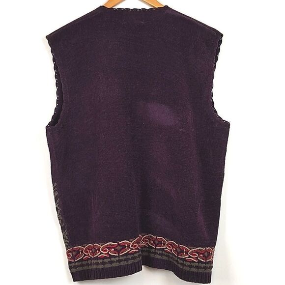 Woolrich Vintage Embroidered Sweater Vest Cardigan in Wine Size XL - Picture 10 of 14